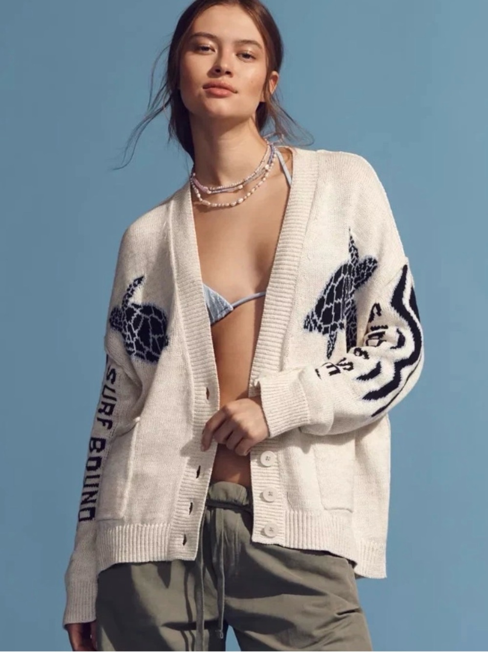Anthropologie Pilcro Sea Turtle Knit Cardigan Sweater Surf Nautical